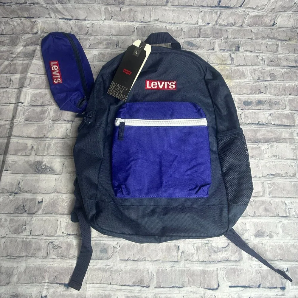 NWT Levi's Boys Box Logo School Backpack Kids ONE SIZE (Navy/Blue)